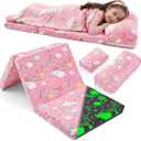 Preschool Nap Mat with Pillow and Blanket, 21" x 50" Glow Sleeping Bag Toddler Nap Mat for Daycare Kids, 2" Thick All in one Foldable Floor Mattress for Girl Boys