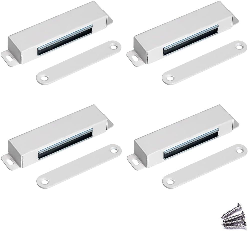 Door Magnetic Catch - 90lb High Magnetic Stainless Steel Heavy Duty Catch for Kitchen Bathroom Cupboard Wardrobe Closet Closures Cabinet Door Drawer Latch (3.7 in White, 4-Pack)