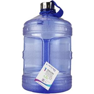 New Wave Enviro Iconic 1 Gallon Round BPA Free Water Bottle with Stainless Steel Cap and Integrated Handle, Ideal for Gym and Outdoor Life, Blue