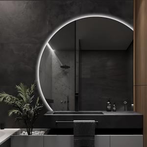 Half Moon Led Mirror for Bathroom, Semicircl Backlit Frameless Vanity Mirror with Lights, Anti-Fog Smart Mirror with 3 Colors, Shatter Proof Decorative Wall Mirrors with Touch Switch, 48 inch