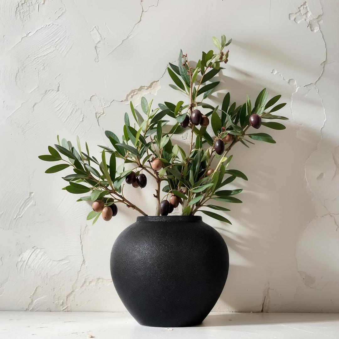 8.3 Matte Black Ceramic Vase Modern Rustic Decorative Vase for Pampas Grass, Flowers & Greenery Small Round Table Centerpiece for Living Room, Entryway, Shelf Decor