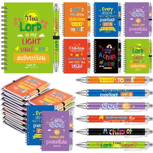 60 Pcs Bulk Christian Gifts for Bible Verse Spiral Notebooks Christian Ballpoint Pen Prayer Journal Inspirational Notepads Tracts Religious Party Favor for Women Church Office