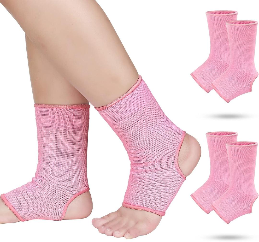Haysandy 4 Pieces/ 2 Pair Kids Ankle Support Brace Elastic Kids Compression Socks Knitted Ankle Sleeve for Jogging Running Fitness (Pink, 5-10 Years)