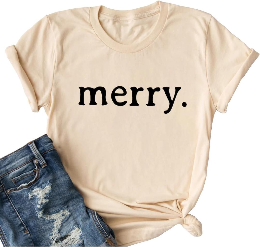 Ykomow Christmas Trees Shirt Womens Holiday Pine Tree Xmas Graphic Tees Christmas Family Shirt (Beige, M)