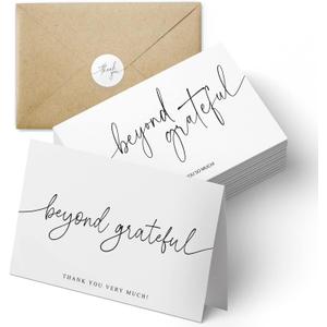 Beyond Grateful Thank You Cards | Bulk Pack of 100 with Kraft Envelopes and Matching Stickers, 4x6 Inch Minimalistic Design | Suitable for Business, Baby Shower, Wedding, Graduation, Bridal Shower,