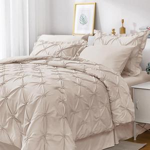 JOLLYVOGUE Queen Comforter Set 7 Pieces, Beige Bed in a Bag Comforter Set for Bedroom, Bedding Comforter Sets with Comforter, Sheets, Ruffled Shams & Pillowcases