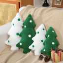 Bencailor 4 Pcs Christmas Tree Pillows Plush Christmas Throw Pillow 3D Green White Xmas Tree Seating Cushions for Xmas Party Gifts Home Office Couch Sofa Decorations