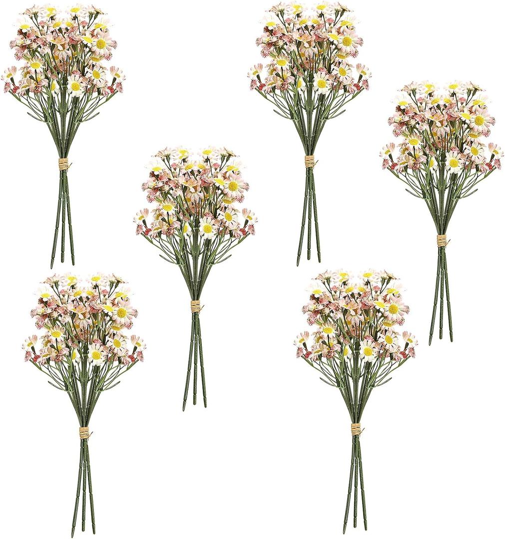 18 Pcs Small Artificial Daisy Flowers Fake Wildflowers Spring Flowers Silk Chamomile Faux Daisies with Stems for DIY Floral Arrangements Wedding Table Centerpieces Party Decor (Pink)