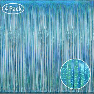 Melsan Blue Tinsel Curtain Party Decorations - 3.2ft X 8ft Foil Curtain Party Decor Photo Streamers Backdrop for Baby Shower, Ocean Theme Birthday Party Decorations - Pack of 4