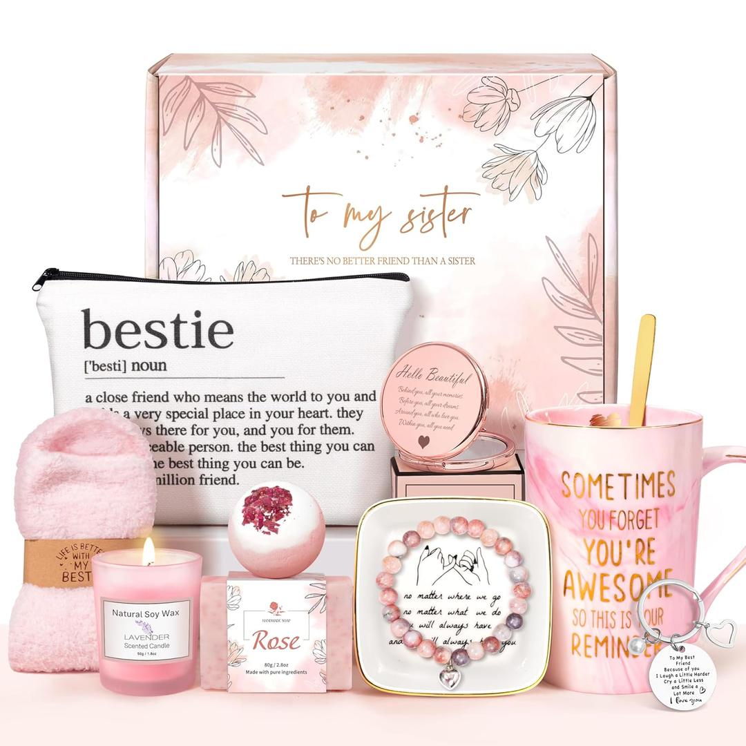 Birthday Gifts For Women Friendship Best Friend Christmas Gifts For Women Sister Bestie Bff - Coffee Mug, Bracelet, Key-Chain, Scented Candle