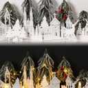 32 Inch Christmas Tabletop Decoration Wooden Christmas Themed White Church Xmas Tree and Elk Signs Farmhouse Centerpiece Decor for Home Kitchen Table Shelf Decor