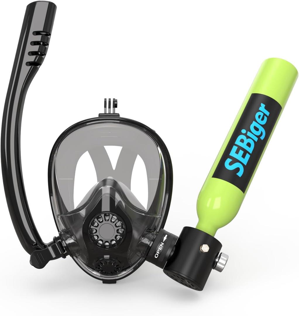 Snorkel Mask Mini Scuba Tank 0.5L Up to 6 Minutes Underwater Breath Within 30ft Diving Depth Small Diving Tank with Full Face Diving Mask for Shallow Water