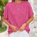PRETTYGARDEN Women's Tops 2025 Summer Casual Crewneck Short Sleeve Textured Shirts Going Out Work Blouse Basic Tunic Top (Pink, L)