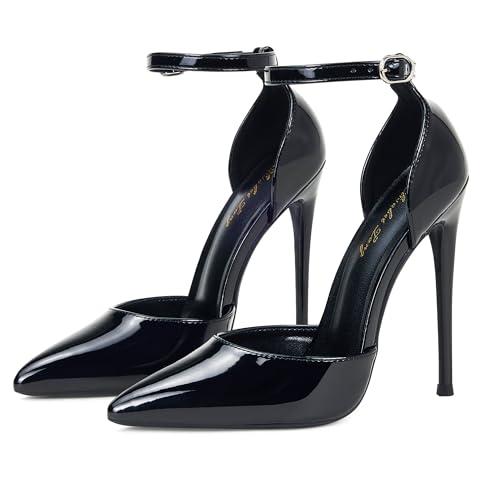 Elisabet Tang High Heels, Women Pumps D'Orsay Ankle Strap Pointed Toe Stiletto Heels Party Wedding Shoes Black Size 8.5