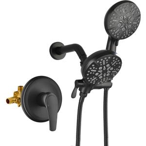Dual Shower Faucet Set High Pressure Dual 2 in 1 Shower Combo Set Shower System with Handheld Showerhead 3-way Water Diverter Shower Trim Kit Matte Black