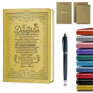 To My Daughter Leather Journal Notebook Gifts From Dad Mom,Yellow A5 Lined Leather Journal Notebook,200 Pages 100 Gsm Thick Ruled Paper With Pen,Birthday Christmas Gifts (Daughter Yellow)