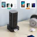 Power Strip with Wireless Charger, Flat Plug Surge Protector with 6FT Extension Cord, 12 AC Multiple Outlets, 4 USB (2 USB C), 15W Wireless Charging Power Tower for Home Office Dorm, Black
