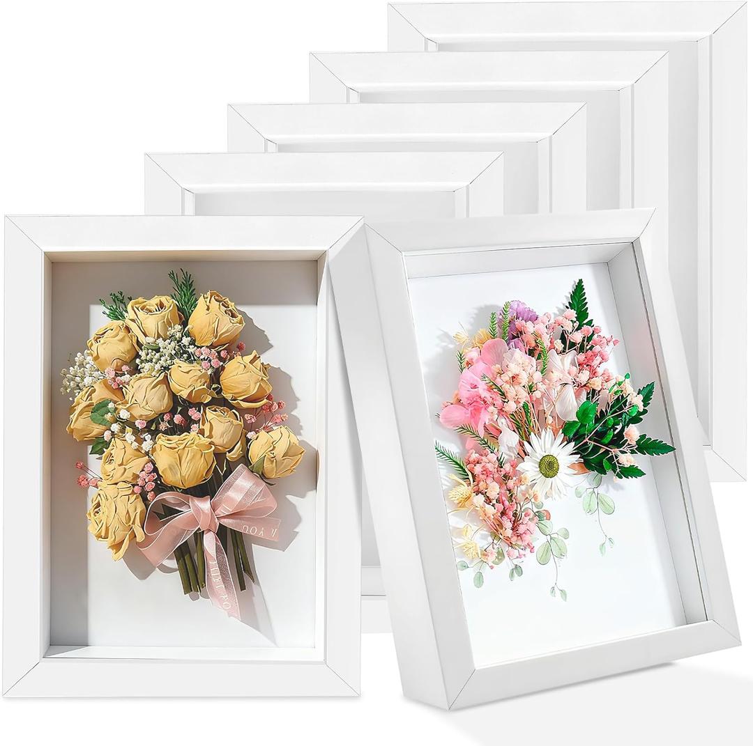 6 Pack 5 x 6 Inches Shadow Box Frame, Bulk Picture Frame, Small Wood Memory Display Case Boxes for Photos, Dried Flowers, DIY Craft, White