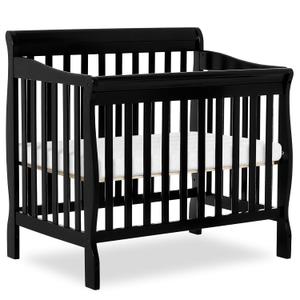 Dream On Me Aden 4-in-1 Convertible Mini Baby Crib, GREENGUARD Gold & BSA Certified, Sustainable Pinewood, Non-Toxic Finish, 3 Mattress Heights, Converts to Mini Day & Twin-Size Bed - Black