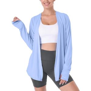 Womens Thin Summer Cardigan Long Sleeve Open Front Upf50 Uv Spf Sun Protection Lightweight Cover Up Thumb Holes with Pockets (Large)