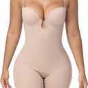 SHAPESHE Strapless Shapewear for Women Backless Bodysuit Tummy Control Built-in Bra Low Back Deep U Plunge Body Shaper, M