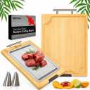 Premium 304-Stainless Steel Metal Cutting Board for Kitchen – 2 in 1-High quality Bamboo and Steel Chopping Board for Kitchen with Juice Groove for Cutting Meat,Vegetables and Fruits, Easy Clean