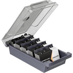 Uniclife Business Card Holder for Desk, Large Plastic Business Card Organizer Business Card Box with Lid, Dividers & A-Z Index Tabs, Desktop Index Card Holder, Name Card Storage Box, 500 Card Capacity (Medium)