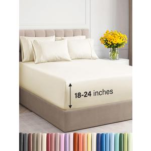 Extra Deep King Sheet Set - 6 Piece Breathable & Cooling Sheets - Hotel Luxury Bedding Set 18-24 Inch Extra Deep Pockets - Easy & Secure Fit - Super Soft, Wrinkle Free & Comfy - Off White, King Size