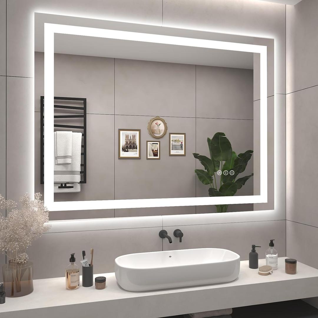 44x36 LED Lighted Mirror for Bathroom Wall Mounted, Dimmable Vanity Mirror with Lights, Anti-Fog, ETL Listed (Backlit and Front Lighted)