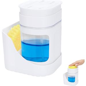 Dish Soap Dispenser Compatible with Scrub Daddy, Kitchen Dishwashing Liquid Dispenser with Sponge Holder, 2 in 1 Dishwashing Soap Pump, Easy to Refill and Clean, Ideal for Kitchen Countertop, White