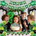 Video Game Birthday Decorations Boys - 38 Pcs Green Level Up 8th Gaming Party Banner Backdrop Foil Balloons Cake Cupcake Toppers Decor Kits For 8 Year Old Party Supplies