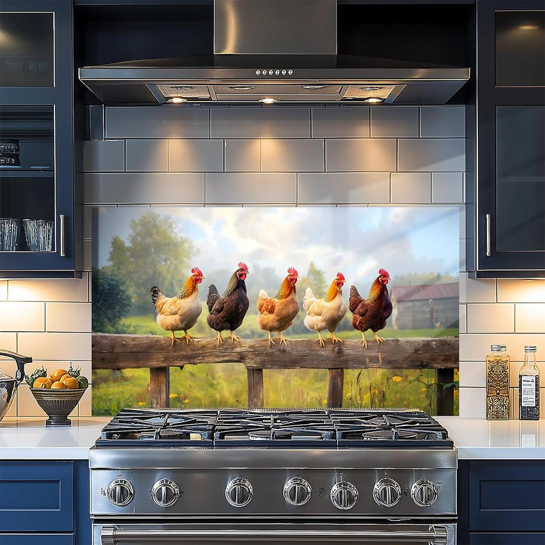 NYZE Chicken Wallpaper Stick and Peel Stove Backsplash Stickers Waterproof Oil Proof 30 X 16 inch Removable Farmhouse Backsplash with Wall Art Decor for Kitchen Stove Cooking Area