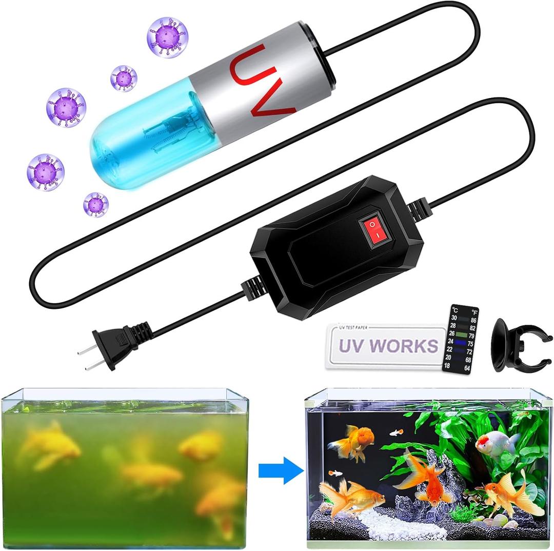 Aquarium Clean Light3 W mini &13W Submersible Light with UV Test Card,Aquarium Water Clean Green Clear Waterproof Clean Lamp for Pond,Swimming Pool,Indoor (3W MINI)