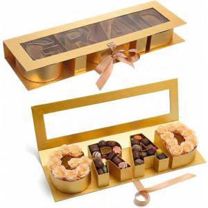 Trandraft Graduation Flower Gift Box Empty Grad Letter Large Flower Box with Ribbon Chocolate Rose Bouquet Package for Graduation Birthday Class Reunion Party Favor Supplies (Gold,with Window)