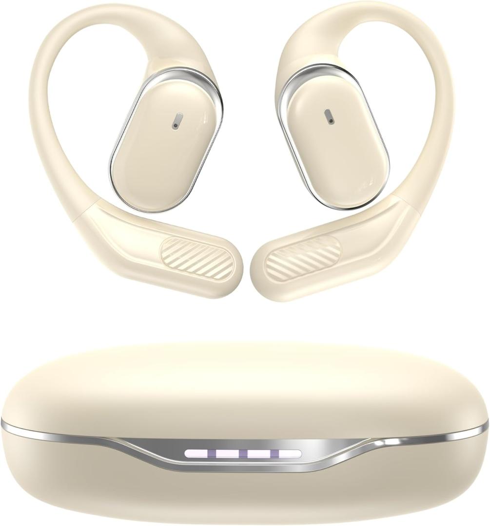 Open Ear Headphones, Bluetooth 5.4 Wireless Earbuds, 40H Playtime IPX6 Waterproof, Lightweight Ear Hook for Sports, Safe Driving, All-Day Comfort, Secure Fit (Ivory)