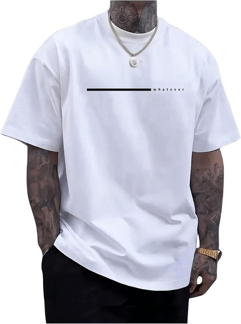 SOLY HUX Men's Graphic T-Shirts Casual Letter Print Crew Neck Short Sleeve Tops Summer Tees (White, M)