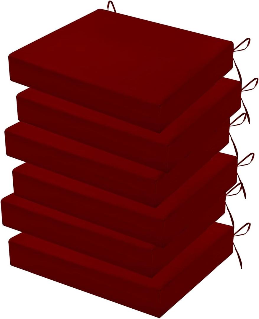 Outdoor Chair Cushions Set of 6, 18.5 x 16 Inch Patio Chair Cushions for Outdoor Furniture, Water Resistant Outdoor Patio Chair Cushions with Non-Slip Ties(Dark Red)
