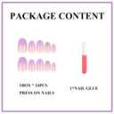MERVF Oval Press on Nails Medium Nails Purple Ombre French Tip Glue-ons Glitter Design Round Acrylic Fake False Nail Supplies Art DIY for Women Glossy 24pcs