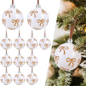 Janinka 12 Pcs Bows Christmas Ball Ornaments for Tree 2.36 Inch Brown Bows Ball Hanging Decorations Coquette Christmas Tree Pendants with Rope for Xmas Holiday Home Party Decoration