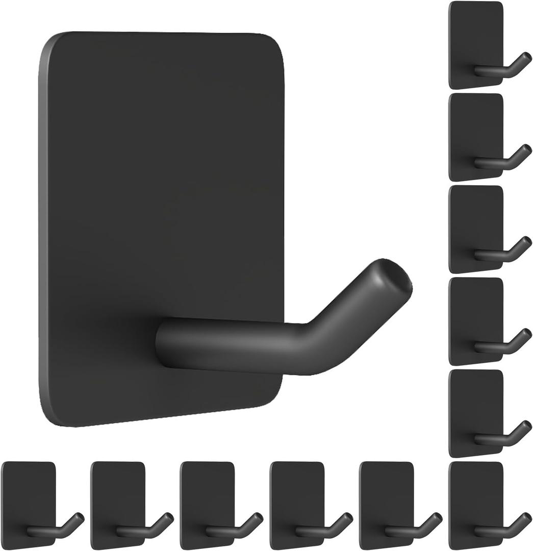 2 x MKO 12 Pack Adhesive Wall Towel Hooks for Bathrooms Small No Damage Stick Hook Stainless Steel Black