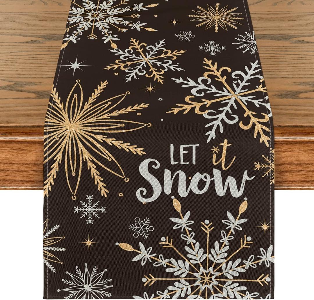 Artoid Mode Black Snowflake Let It Snow Winter Table Runner, Seasonal Christmas Kitchen Dining Table Decoration for Home Party Decor 13x72 Inch