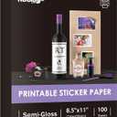 Koala Semi Glossy Sticker Paper for Inkjet & Laser Printer - 100 Sheets 8.5 x 11 Inch Printable Photo Sticker Paper, Work Well with Cutting Machine