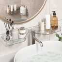 Corner Shower Caddy, Wall Mounted Acrylic Shower Shelf with Adhesive Tapes,Drainage Holes,Adjustable Angles,No Drilling,Hanging Shower Storage Organizer for Bathroom Toilet Kitchen Organization