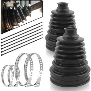 2PCS CV Boot with 4 Stainless Steel Clamps & 6 Cable Ties,Waterproof & Dustproof CV Axle Boot Repair Kit for Protect Axle,Universal CV Joint Boot Fits for Most Cars (2PCS)
