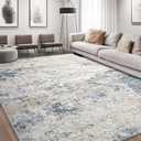 DMOYEST Area Rug Living Room Rugs - 8x10 Abstract Large Soft Indoor Washable Rug Neutral Modern Low Pile Carpet for Bedroom Dining Room Farmhouse Home Office - Beige Blue