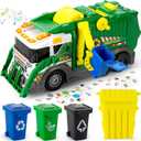 Large Garbage Truck Toy Set for Boys Ages 3 4 5 6 7 8, Kids Trash Truck with Sound, Light, Dumpster, Trash Bins and Learning Cards, Friction Powered Garbage Trucks Christmas Birthday Gifts for Toddler