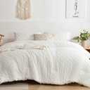 Nanko White Duvet Cover Queen Size, 3pc Boho Tufted Microfiber Bedding Comforter Cover Set, All Season Aesthetic Shabby Chic Soft Embroidery Textured Geometric Quilt Cover 90x90 inches