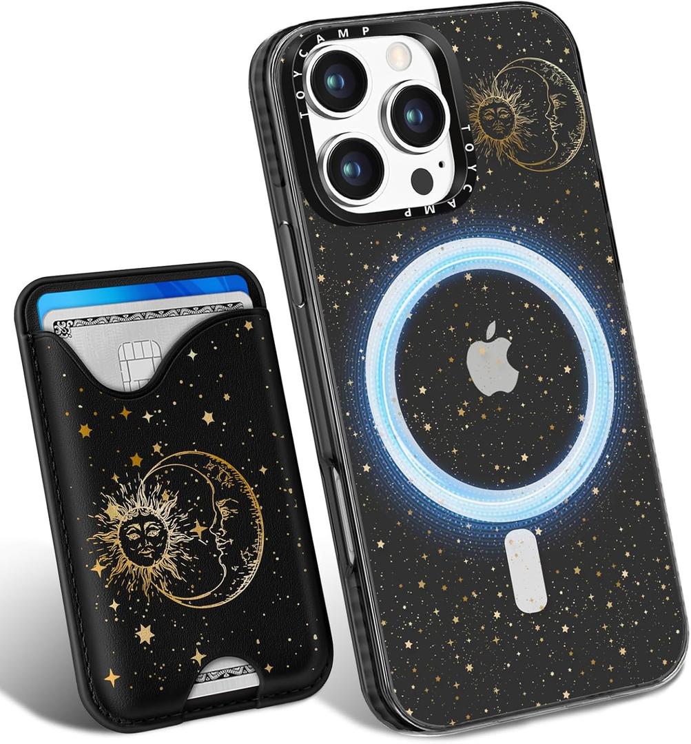 Toycamp for iPhone 16 Pro Max Case - Compatible with Magsafe Credit Card Holder Wallet Magnetic Cute Women Teen Girls Kawaii Girly Unique Sun Moon Design Phone Cover for Apple 16 Promax 6.7"