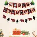 TENNYCHAOR Happy Holidays Banner, Buffalo Plaid Christmas Decorations, Rustic Bear and Tree Garland, Indoor Outdoor Holiday Decor,Christmas New Years Eve Decorations.