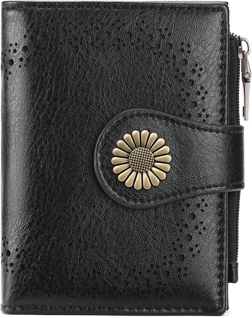 SENDEFN Small Wallets for Women Bifold RFID Blocking Leather Card Holder Compact Wallet with Zipper Coin Pocket